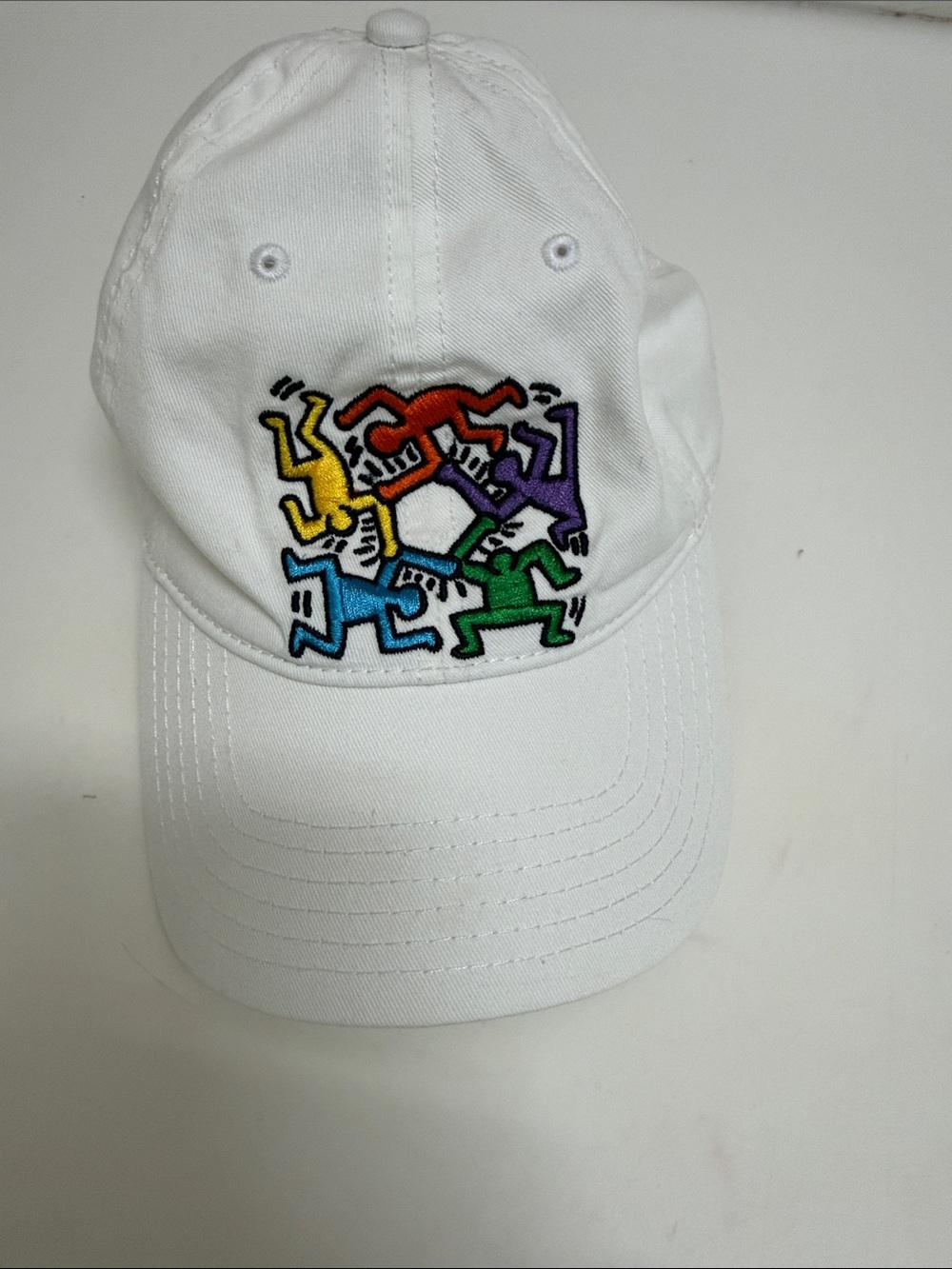 Keith Haring White Baseball Cap with Colorful Dancing Figures
